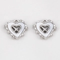 Silver alloy heart pendant with white inlay and star detail for DIY jewelry making - White Faux Shell Heart With Rhinestone / 18.2x16.2