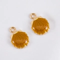 Golden seashell charms with yellow enamel and glitter for DIY jewelry making - Shell-Light Brown