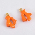 Vibrant orange coral enamel pendant with gold-plated ring for DIY jewelry making - Coral