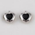 Set of two black heart pendants with silver metal trim and hammered texture finish - Hammered Texture Black Heart / 12x12.8