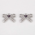 Pair of silver bow pendants with sparkling rhinestones and a purple heart gemstone - Heart-shaped Bow - Purple Diamond - 20 X 14.3 Cm (5 Pieces/pack)