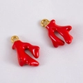 Colgante de coral de esmalte rojo con aro dorado para joyería artesanal DIY - Coral Rojo