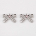 Silver bow pendant with pink heart gemstone and sparkling pavé crystals for jewelry making - Heart-shaped Bow With Pink Rhinestones - 20 X 14.3 Cm (5 Pieces/pack)