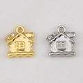 Set of 10 gold and silver alloy Christmas house charms with rhinestones for DIY jewelry making - Christmas House