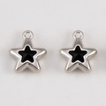 Pair of silver-plated star charms with black enamel inlay for DIY jewelry crafting - Silver Ring Black Enamel Star