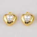 Golden alloy heart charms with clear heart-shaped crystal for DIY jewelry making - Heart White-12x12.8