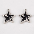 Gothic silver alloy star pendant with black enamel inlay for DIY jewelry making - Lava Edge Black Star