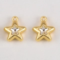 Pair of golden alloy star pendants with hollowed-out zircon inlay for jewelry making - Star Shape / 5 Pieces/Pack (13.3x15.6mm) / White