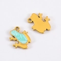 304 stainless steel frog charm in gold finish with mint blue marble enamel inlay - Frog (Cyan) / Light Cyan