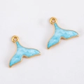 Golden mermaid tail pendant with light blue enamel glaze for DIY jewelry making - Fish Tail Light Blue (17.5x15)