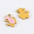 Froschanhänger aus 304 Edelstahl mit rosa Marmor-Emaille und Goldfinish für DIY-Schmuck - Rosa