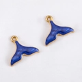 Ocean style gold-plated alloy whale tail pendants with dark blue marble enamel finish - Fish Tail Dark Blue (17.5x15)