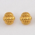 Cuentas espaciadoras de camelia en acero inoxidable 304 chapado oro 18K textura cuerda - 5 Pzs/Paquete / Melón Texturizado Cuerda Dorado-8.3x9