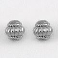 Cuenta espaciadora de acero inoxidable plateada con estrías para joyería DIY - 5 Pzs/Paquete / Melón Texturizado Cuerda Acero-8.3x9