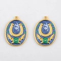 Gold horseshoe pendant with blue enamel and white swirl patterns for DIY jewelry making - 1pc/pack / Blue Base