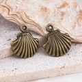 Paire de breloques coquillages dorés antiques pour la création de bijoux DIY marins - Coquille-Bronze / 15x18