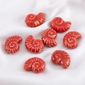 Eight red seashell-shaped polymer clay beads with glossy finish for DIY jewelry crafts - Red Nautilus Shell Ceramic Bead (15.5x21.5mm)