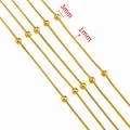 Golden 1mm snake chain with 3mm round beads for DIY jewelry making material - 1 Meter/Pack / Gold (HBX1188)