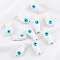 Set of 10 white ceramic fish beads with blue evil eye pattern for DIY jewelry making - White Fish Ceramic Bead (10x21mm)