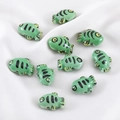Hand-painted green fish ceramic beads for DIY jewelry with black stripes and yellow dots - Green Fish Ceramic Bead (13.5x18mm)