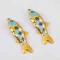 Paire de pendentifs carpe koi dorés avec écailles bleues pour création de bijoux DIY - Carpe Koï Bleu Blanc 1.7x5