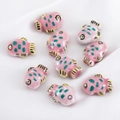 Hand-painted pink ceramic fish beads with green spots for DIY jewelry making - Pink Fish Ceramic Bead (13.5x18mm)