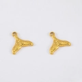 Set of two golden 304 stainless steel whale tail pendants with hammered texture finish - Gold Fish Tail (DZ3500) / 2 Pcs/Set