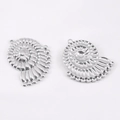 Silver 304 stainless steel spiral seashell charm with detailed sea texture for DIY jewelry - Steel Ammonite Shell (DZ3500) / 2 Pcs/Set