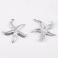Silver 304 stainless steel starfish pendant charm with textured surface and top loop - Steel Starfish (DZ3500) / 2 Pcs/Set