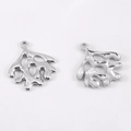 Pair of organic coral leaf pendants in silver finish with polished mirror surface - Steel Coral (DZ3500) / 2 Pcs/Set