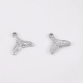 Silver whale tail pendants with textured metal finish and top ring for DIY necklace making - Steel Fish Tail (DZ3500) / 2 Pcs/Set