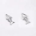 Pair of polished silver stainless steel fishbone pendants for DIY jewelry making - Steel Fish Bone (DZ3500) / 2 Pcs/Set