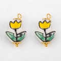 Weißer Keramik-Tulpenanhänger mit gelbem Blumendesign und goldenem Metallring-Zubehör - Gelber Tulpenstil
