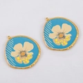 304 Edelstahl Waldblumen Eule Bär Anhänger mit blauem Emaille Gold Finish - Floral-Seeblau