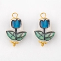 Paar weiße Tulpen-Keramik-Blumenanhänger mit blauen Mustern und goldener Öse - Dunkelblauer Tulpenstil