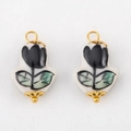 Paar Tulpenanhänger aus Keramik mit goldenem Metallsockel für DIY Schmuckdesign - Schwarzer Tulpenstil