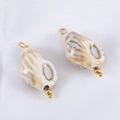 DIY Muschel-Anhänger in Creme und Karamell mit goldfarbenen Ösen aus Edelstahl - 2 Stück/Set / Weiß-Braun