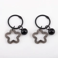 Translucent grey star pendants with black metal ring and small shiny bell keychains - 10pcs/Pack / Black