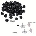 50 pairs of black rubber butterfly clutch pin backs and 0.25 inch silver tie tacks - 50 Pieces / 6.5mm