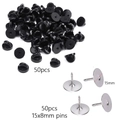 50 pieces of 15mm silver pins with black rubber butterfly clutch pin backs - 50 Pieces / 15mm