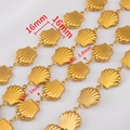 Golden shell-shaped stainless steel chain link with 16mm charms and 1.8mm holes - Gold / Large Shell