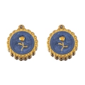 Blue enamel rose pendant charm in golden stainless steel for DIY jewelry making - Navy Blue-Gold