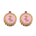 Golden round rose pendant with pink clouds texture and wavy edge for DIY jewelry - Light Pink-Gold