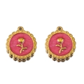 Golden rose flower charm with pink marble enamel inlay for DIY jewelry making - Rose Red - Gold