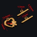 Golden stainless steel heart and flower OT clasp set for jewelry making with measurements - Flower / Gold