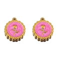 Set of two gold and pink rose flower pendants with elegant wavy edges for DIY necklaces - Pink-Gold