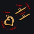 Golden heart-shaped stainless steel toggle clasp set with T-bar for DIY jewelry making - Asymmetric Heart / Gold