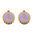 Lavender flower pendant with gold wavy edges for DIY jewelry making and accessories - Purple-Gold
