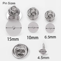 DIY metal butterfly clutch pin backs and flat base studs in four assorted sizes - 6.5mm / White K/Silver