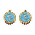 Golden rose flower charm with light blue inlay for DIY necklaces and jewelry making - Blue - Gold